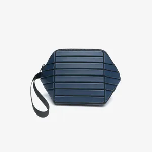 Geometric blue clutch bag portable minimalist cosmetic storage pouch for daily fashion use.