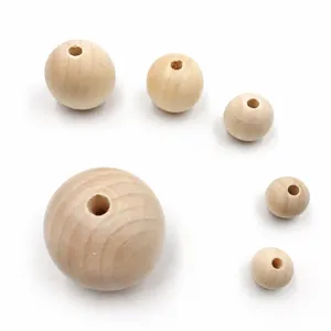Perles en bois naturel pour loisirs créatifs, perles rondes brutes pour fabriquer des bijoux