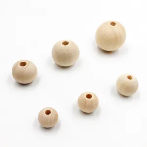 Perles en bois naturel rondes en vrac perles d'espacement pour fabrication bijoux DIY