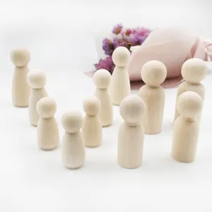 Unfinished Wooden Peg Dolls Blank Wooden People Figures Natural Wood Craft DIY Painting Ornaments For Kids Graffiti