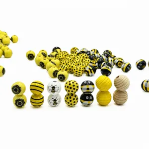 Wooden Beads DIY Children Craft Printed Bee Striped Spacer Beads Wooden Jewelry Accessories Making