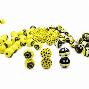 16mm wooden beads for DIY crafts, cute bee and sunflower pattern spacer beads for jewelry making