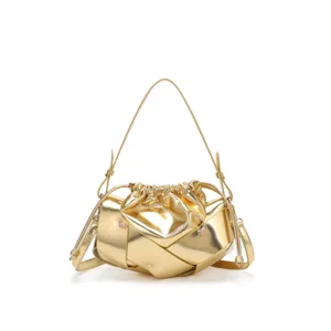 Women Fashion PU Leather Woven Pleated Crossbody Bag Retro Solid Color Underarm Shoulder Bag Casual Daily Handbag Purse