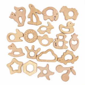 Natural Beech Wood Baby Teether Cartoon Animal Shape Teething Toy Safe Infant Molar Teether Nursing Chew Toy