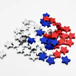 Wooden star beads red white and blue patriotic craft beads for DIY jewelry making accessories