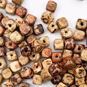 Colorful Printed Square Wooden Beads Mixed Color Wood Beaded Craft DIY Jewelry Making Accessories