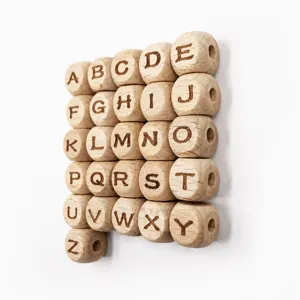Beech Wood Alphabet Square Beads Natural Wood Letter Beads For DIY Crafts Children Educational Toy Jewelry Making