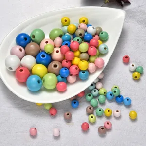 Colorful wooden beads macaron round wood loose beads DIY jewelry making craft supplies