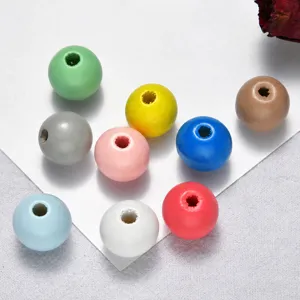 Macaron colorful wooden beads for DIY jewelry making, eco-friendly wooden craft beads.