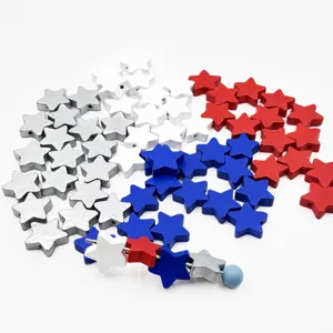 Details of colorful wooden star beads for DIY jewelry making and US Independence Day.