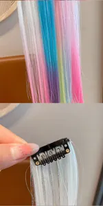 Extensions de cheveux colorées synthétiques à clip pour coiffures mignonnes enfants