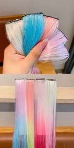 Extensions de cheveux a clip pour enfants tinsel colore brillant accessoires de coiffure