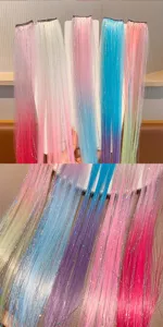 Extensions de cheveux colorés tinsel pinces mèches mignonnes pour fête accessoires