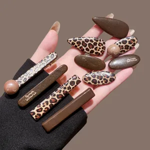 Leopard print hair clip set brown resin barrette side fringe clip stylish autumn hair accessories