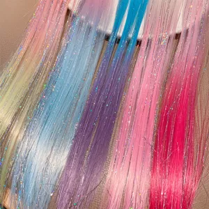 Extensions de Cheveux Colorées pour Filles Clip-in Mèche Synthétique Avec Paillettes Brillantes Accessoires de Cheveux Style Princesse pour Fête