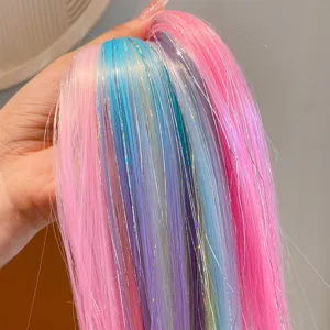 Extensions de cheveux colorées pour enfants, mèches tinsel synthétiques à clip, accessoires mignons.