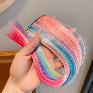 Extensions de cheveux colorées pour enfants pinces mèches scintillantes accessoires filles