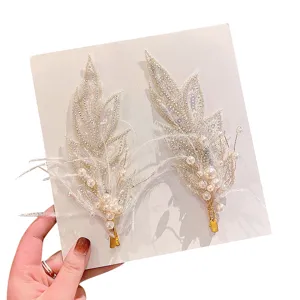 Élégantes pinces à cheveux perles plumes accessoires de mariée barrettes scintillantes.