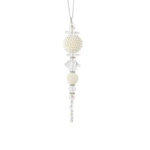 Christmas tree hanging ornament, clear acrylic and pearl bead vertical pendant for holiday decor