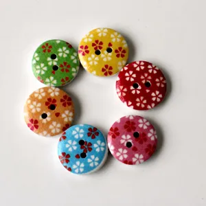 15mm wooden printed buttons mixed color plum blossom clothing accessories DIY craft pack