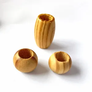 Pine wood loose beads large hole round wood beads for DIY jewelry making and craft projects.