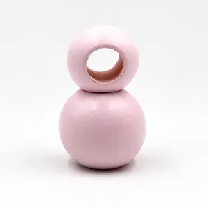 Pink wooden bead detail shot, large hole macaron round bead accessory for handmade DIY jewelry.