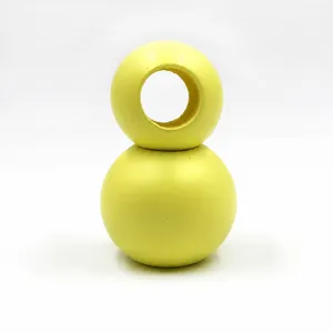 Detail shot of yellow macaron color wooden beads with large holes for DIY jewelry making.