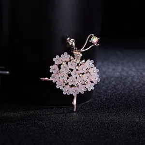 Elegant ballerina brooch featuring sparkling rhinestones and floral skirt for women daily wear.