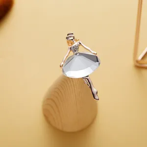 Exquisite rhinestone ballerina brooch detail, rose gold crystal dancer pin for women clothes.