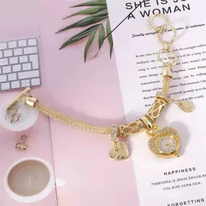 Fashion women gold bracelet quartz watch with heart charm elegant crystal rhinestone jewelry gift
