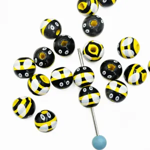 16mm wooden bee beads DIY children jewelry accessories yellow black striped spacer craft