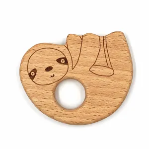 Massaggiagengive in legno naturale per neonati, sicuro giocattolo di faggio per bambini.