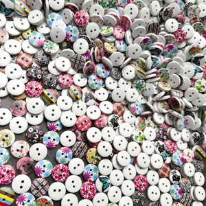 Mixed Cartoon Floral Animal Print Wooden Buttons Round Wood Buttons For DIY Sewing Crafts Garment Decor