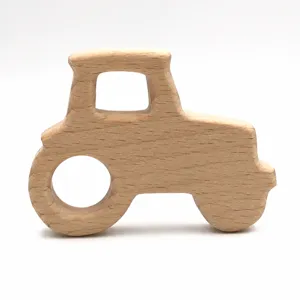 Massaggiagengive in legno di faggio naturale per neonati, simpatico design trattore.