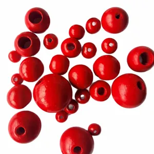 20mm red wooden beads for DIY jewelry making, round wood loose beads for craft accessories.