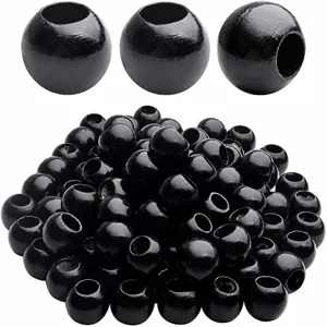 Perles en bois noires pour loisirs créatifs, perles rondes naturelles pour bijoux faits main.