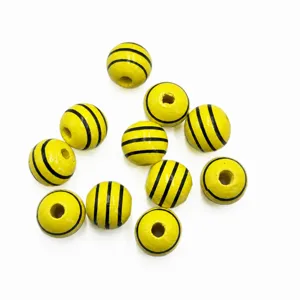 16mm wooden bee striped beads for DIY jewelry making, cute craft accessory components.