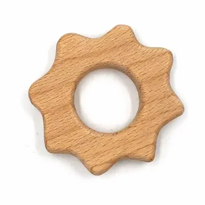 Anello da dentizione in legno di faggio naturale, massaggiagengive a forma di fiore per il fai da te.