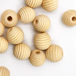 Natural wood beads with threaded design, 6-20mm large hole round beads for DIY jewelry making and crafts.