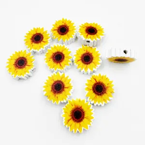 Sunflower wooden beads, floral pattern spacer charms for DIY jewelry making and accessories.