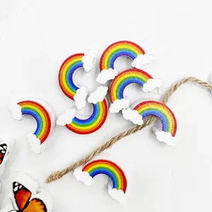 Colorful wooden rainbow butterfly beads DIY craft accessories for handmade jewelry decoration.