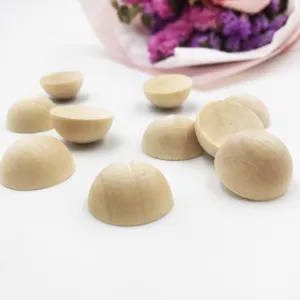 Mitades de cuentas de madera sin terminar, semiesferas de madera natural para manualidades