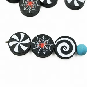 Halloween Printed Wooden Beads Spider Spiral Pinwheel Wood Bead Charms For DIY Jewelry Making Crafts Home Decoration Accessories