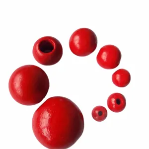 Red wooden beads 6-30mm round loose beads DIY craft handmade jewelry making accessories.