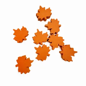 Maple leaf wooden beads detail shot, orange wooden shape charms for DIY jewelry making crafts.