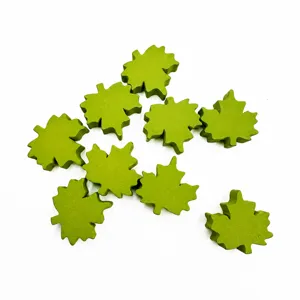 Green maple leaf wooden beads detail shot, 20mm shaped wood beads for DIY jewelry and crafts.