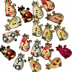Colorful cat wooden buttons two holes 18x31mm ethnic printed DIY sewing garment accessories