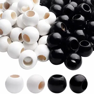 Perles en Bois Naturel Grand Trou Perles Rondes Vrac Surface Lisse Pour Fabrication de Bijoux DIY