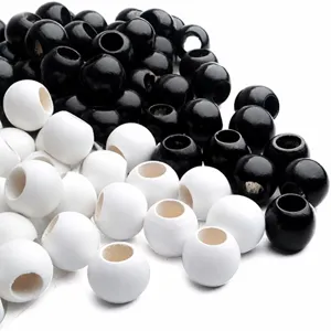 Perles en bois noir et blanc 20mm grand trou perles rondes en vrac accessoires de bijoux DIY