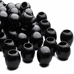 Perles en bois noir 20mm grand trou rond perles en vrac pour fabrication de bijoux DIY accessoires